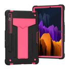 For Samsung Galaxy Tab S8 / Galaxy Tab S7 T870 / T875 T-shaped Bracket Contrast Color Shockproof PC + Silicone Protective Case(Black+Rose Red) - 1