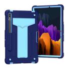 For Samsung Galaxy Tab S8 / Galaxy Tab S7 T870 / T875 T-shaped Bracket Contrast Color Shockproof PC + Silicone Protective Case(Navy+Blue) - 1