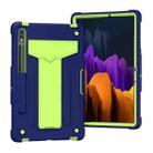 For Samsung Galaxy Tab S8 / Galaxy Tab S7 T870 / T875 T-shaped Bracket Contrast Color Shockproof PC + Silicone Protective Case(Navy+Green) - 1