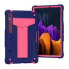 For Samsung Galaxy Tab S8 / Galaxy Tab S7 T870 / T875 T-shaped Bracket Contrast Color Shockproof PC + Silicone Protective Case(Navy+Rose Red) - 1