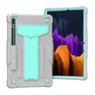 For Samsung Galaxy Tab S8 / Galaxy Tab S7 T870 / T875 T-shaped Bracket Contrast Color Shockproof PC + Silicone Protective Case(Grey+Mint Green) - 1