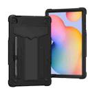 For Samsung Galaxy Tab S6 Lite P610/615 T-shaped Bracket Contrast Color Shockproof PC + Silicone Protective Case(Black+Black) - 1