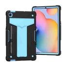 For Samsung Galaxy Tab S6 Lite P610/615 T-shaped Bracket Contrast Color Shockproof PC + Silicone Protective Case(Black+Blue) - 1