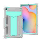 For Samsung Galaxy Tab S6 Lite P610/615 T-shaped Bracket Contrast Color Shockproof PC + Silicone Protective Case(Grey+Mint Green) - 1