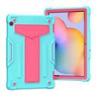 For Huawei MediaPad T5 T-shaped Bracket Contrast Color Shockproof PC + Silicone Protective Case(Mint Green+Rose Red) - 1