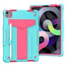 For iPad Air 2022 / 2020 10.9 / iPad Pro 11 T-shaped Bracket Contrast Color Shockproof PC + Silicone Protective Case(Mint Green+Rose Red) - 1