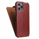For iPhone 12 / 12 Pro Fierre Shann Retro Oil Wax Texture Vertical Flip PU Leather Case(Brown) - 1