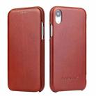 For iPhone XR Fierre Shann Business Magnetic Horizontal Flip Genuine Leather Case(Brown) - 1