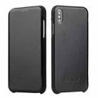 For iPhone XS Max Fierre Shann Business Magnetic Horizontal Flip Genuine Leather Case(Black) - 1