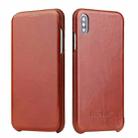 For iPhone XS Max Fierre Shann Business Magnetic Horizontal Flip Genuine Leather Case(Brown) - 1