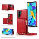 For Huawei P30 Pro Square Zipper Wallet Bag TPU+PU Back Cover Case with Holder & Card Slots & Wallet & Cross-body Strap(Red) - 1