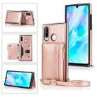 For Huawei P30 Lite Square Zipper Wallet Bag TPU+PU Back Cover Case with Holder & Card Slots & Wallet & Cross-body Strap(Rose Gold) - 1