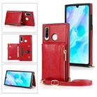 For Huawei P30 Lite Square Zipper Wallet Bag TPU+PU Back Cover Case with Holder & Card Slots & Wallet & Cross-body Strap(Red) - 1