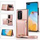 For Huawei P40 Pro Square Zipper Wallet Bag TPU+PU Back Cover Case with Holder & Card Slots & Wallet & Cross-body Strap(Rose Gold) - 1