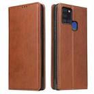 For Samsung Galaxy A21s Fierre Shann PU Genuine Leather Texture Horizontal Flip Leather Case with Holder & Card Slots & Wallet(Brown) - 1