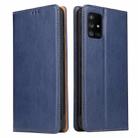 For Samsung Galaxy A51 5G Fierre Shann PU Genuine Leather Texture Horizontal Flip Leather Case with Holder & Card Slots & Wallet(Blue) - 1