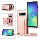 For Samsung Galaxy S10 Square Zipper Wallet Bag TPU+PU Back Cover Case with Holder & Card Slots & Wallet & Cross-body Strap(Rose Glod) - 1