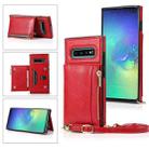 For Samsung Galaxy S10 Square Zipper Wallet Bag TPU+PU Back Cover Case with Holder & Card Slots & Wallet & Cross-body Strap(Red) - 1