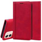 For iPhone 12 mini Frosted Business Magnetic Horizontal Flip PU Leather Case with Holder & Card Slot & Lanyard (Red) - 1