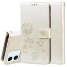 For iPhone 12 Rose Embossed Horizontal Flip PU Leather Case with Holder & Card Slots & Wallet(Gold) - 1