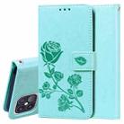 For iPhone 12 Pro Rose Embossed Horizontal Flip PU Leather Case with Holder & Card Slots & Wallet(Green) - 1