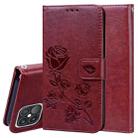 For iPhone 12 Pro Max Rose Embossed Horizontal Flip PU Leather Case with Holder & Card Slots & Wallet(Brown) - 1