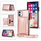 For iPhone 11 Square Zipper Wallet Bag TPU+PU Back Cover Case with Holder & Card Slots & Wallet & Cross-body Strap (Rose Glod) - 1