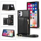 For iPhone 11 Square Zipper Wallet Bag TPU+PU Back Cover Case with Holder & Card Slots & Wallet & Cross-body Strap (Black) - 1