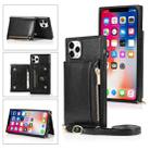 For iPhone 11 Pro Square Zipper Wallet Bag TPU+PU Back Cover Case with Holder & Card Slots & Wallet & Cross-body Strap (Black) - 1