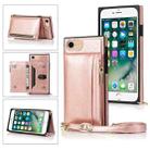 For iPhone SE 2022 / SE 2020 / 8 / 7 Square Zipper Wallet Bag TPU+PU Back Cover Case with Holder & Card Slots & Wallet & Cross-body Strap(Rose Glod) - 1