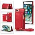 For iPhone SE 2022 / SE 2020 / 8 / 7 Square Zipper Wallet Bag TPU+PU Back Cover Case with Holder & Card Slots & Wallet & Cross-body Strap(Red) - 1