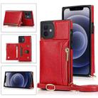 For iPhone 12 mini Square Zipper Wallet Bag TPU+PU Back Cover Case with Holder & Card Slots & Wallet & Cross-body Strap (Red) - 1
