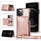 For iPhone 12 / 12 Pro Square Zipper Wallet Bag TPU+PU Back Cover Case with Holder & Card Slots & Wallet & Cross-body Strap(Rose Glod) - 1