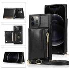For iPhone 12 Pro Max Square Zipper Wallet Bag TPU+PU Back Cover Case with Holder & Card Slots & Wallet & Cross-body Strap(Black) - 1