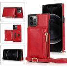 For iPhone 12 Pro Max Square Zipper Wallet Bag TPU+PU Back Cover Case with Holder & Card Slots & Wallet & Cross-body Strap(Red) - 1