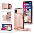 For iPhone X / XS Square Zipper Wallet Bag TPU+PU Back Cover Case with Holder & Card Slots & Wallet & Cross-body Strap(Rose Glod) - 1