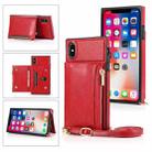 For iPhone XS Max Square Zipper Wallet Bag TPU+PU Back Cover Case with Holder & Card Slots & Wallet & Cross-body Strap(Red) - 1