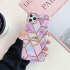 For iPhone 12 mini Gold Rimmed Splicing Marble Pattern Plating Double-layer PC Case with Ring Holder (Light Purple Flowers) - 1