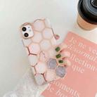 For iPhone 11 Gold Rimmed Marble Pattern Plating Double-layer PC Case (Grey Pink) - 1