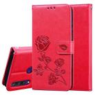 For Huawei Y6p Rose Embossed Horizontal Flip PU Leather Case with Holder & Card Slots & Wallet(Red) - 1