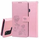 For Samsung Galaxy A21s Rose Embossed Horizontal Flip PU Leather Case with Holder & Card Slots & Wallet(Rose Gold) - 1