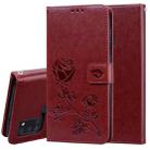 For Samsung Galaxy A21s Rose Embossed Horizontal Flip PU Leather Case with Holder & Card Slots & Wallet(Brown) - 1