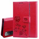 For Samsung Galaxy S20 FE 5G Rose Embossed Horizontal Flip PU Leather Case with Holder & Card Slots & Wallet(Red) - 1