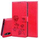 For Xiaomi Redmi 9A Rose Embossed Horizontal Flip PU Leather Case with Holder & Card Slots & Wallet(Red) - 1