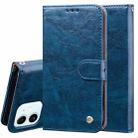 For iPhone 12 mini Business Style Oil Wax Texture Horizontal Flip Leather Case with Holder & Card Slots & Wallet (Blue) - 1