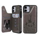 For iPhone 12 mini Skull Head Embossing Pattern Shockproof Protective Case with Holder & Card Slots & Wallet (Grey) - 1