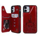 For iPhone 12 mini Skull Head Embossing Pattern Shockproof Protective Case with Holder & Card Slots & Wallet (Red) - 1