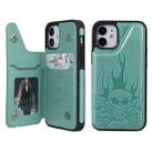 For iPhone 12 mini Skull Head Embossing Pattern Shockproof Protective Case with Holder & Card Slots & Wallet (Green) - 1