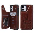 For iPhone 12 mini Skull Head Embossing Pattern Shockproof Protective Case with Holder & Card Slots & Wallet (Brown) - 1