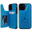 For iPhone 12 / 12 Pro Skull Head Embossing Pattern Shockproof Protective Case with Holder & Card Slots & Wallet(Blue) - 1